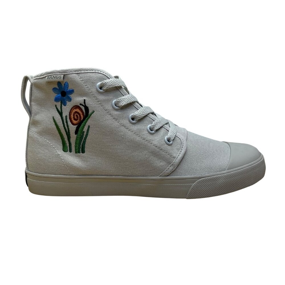 Bangs Women’s Gray Canvas Snail & Flower Embroidery High-Top Sneakers Size 8